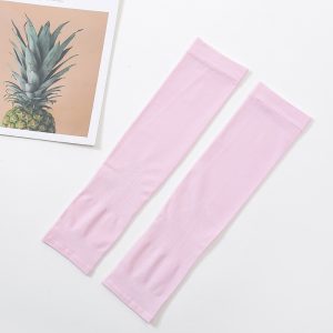 1 pair sports ice sleeve viscose fiber protection outdoor cycling sun running solid color oversleeve gloves arm sleeve pink exposed finger