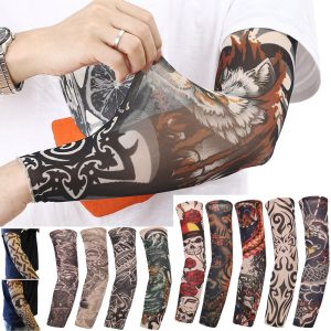 1pc street tattoo arm sleeves sun uv protection arm cover seamless outdoor riding sunscreen arm sleeves glover for men women